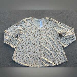 Prairie Cotton Yellow Floral Print Cardigan/Shirt Size M 100% Cotton